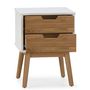 Voir la diapositive 2 : VS VENTA-STOCK Table de chevet Baku 2 tiroirs blanc/bois, bois de pin massif