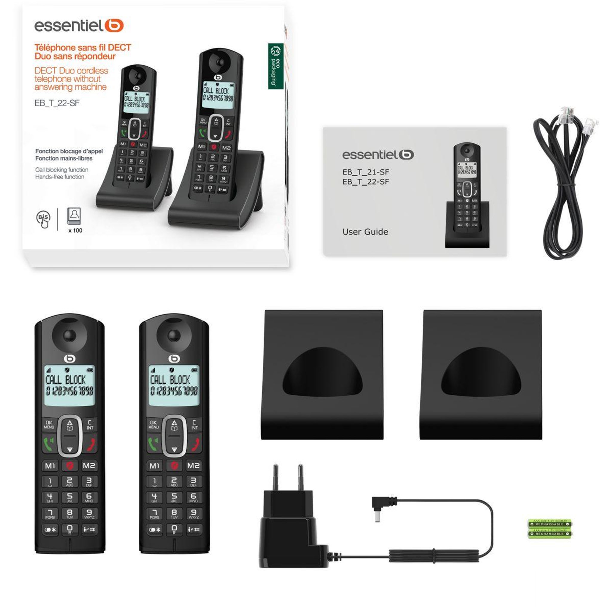 Voir la diapositive 4 : ESSENTIEL B Téléphone sans fil Tribu duo V3
