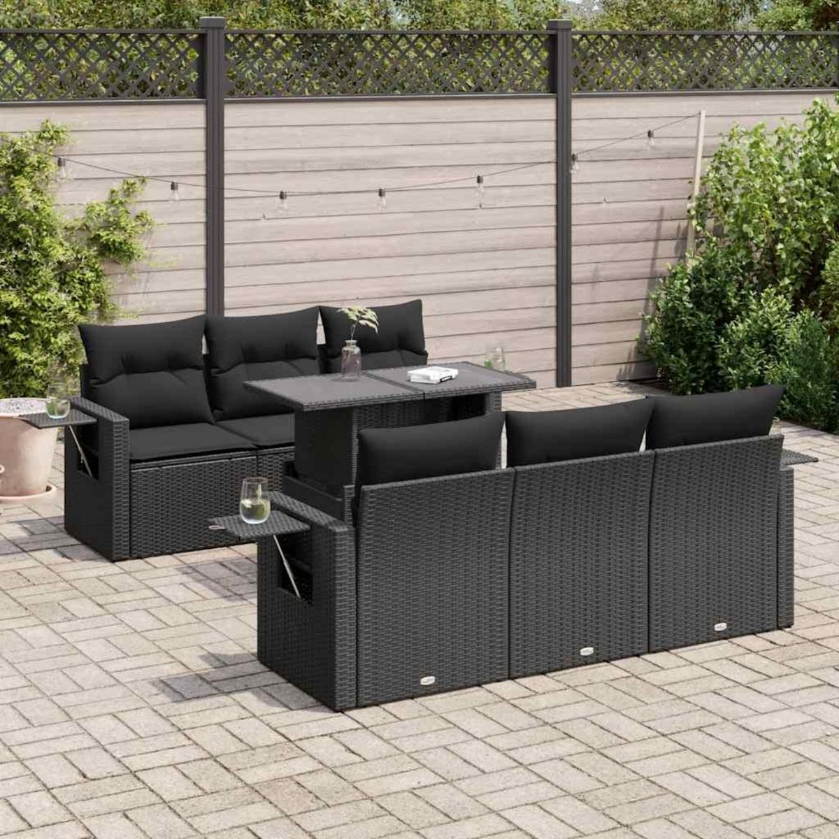 VIDAXL Salon de jardin 7 pcs avec coussins noir resine tressee