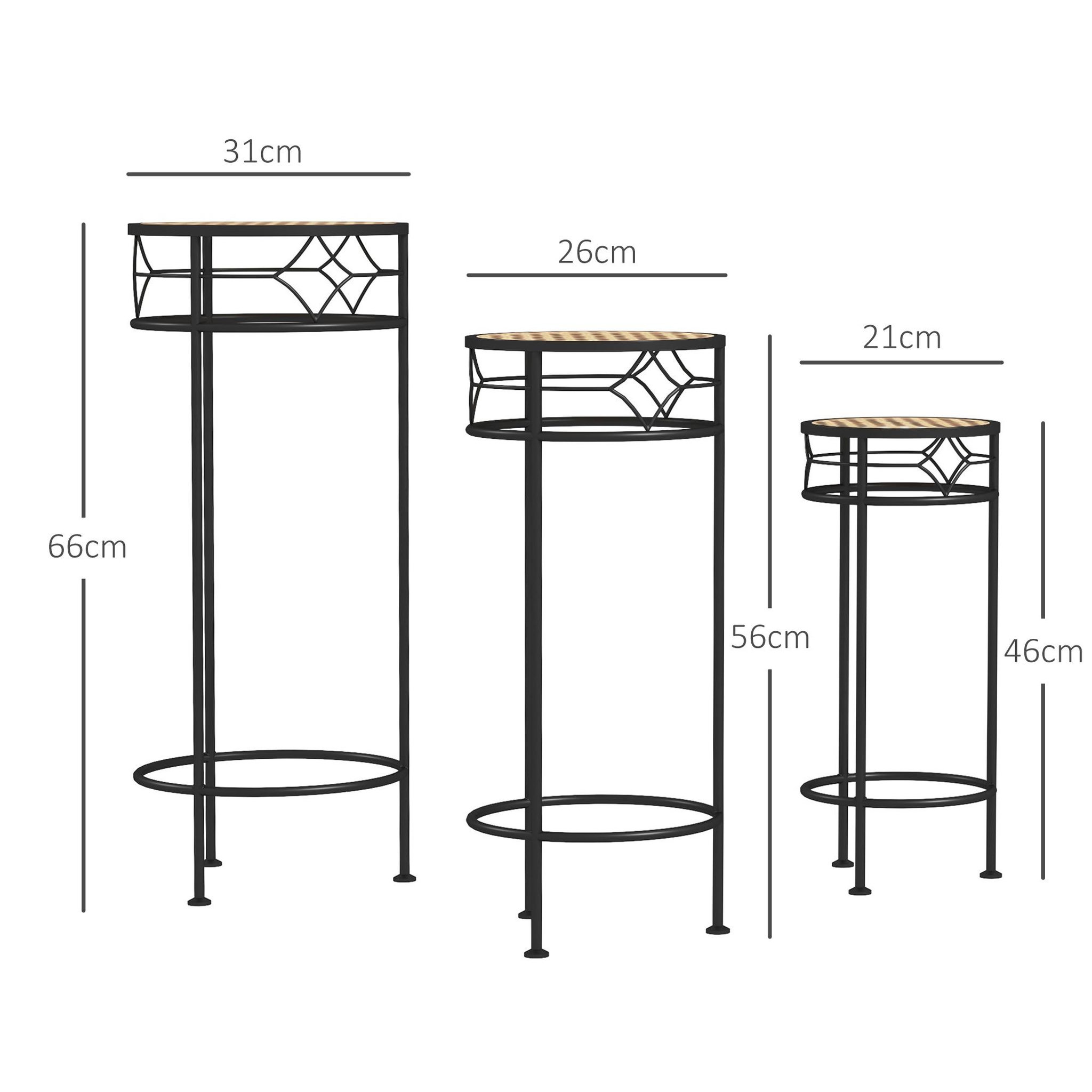 Voir la diapositive 3 : OUTSUNNY Lot de 3 supports pot de fleurs plateaux aspect rotin métal doré noir