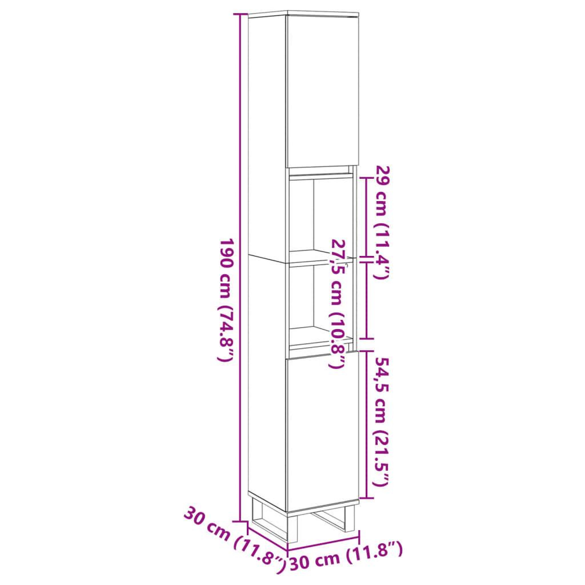 Voir la diapositive 6 : VIDAXL Armoire de salle de bain gris beton 30x30x190 cm