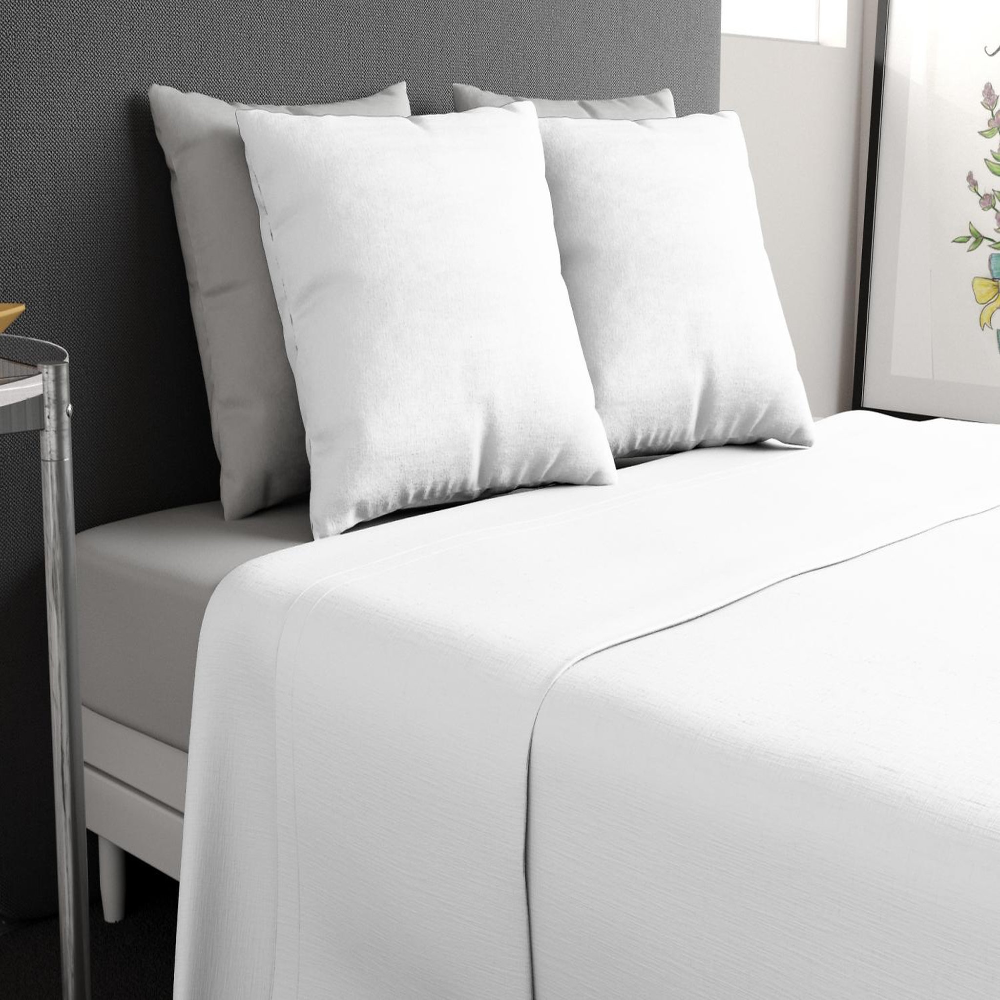 Home collection Parure de drap 100% coton 57fils et taie(s). Coloris disponibles : Jaune, Blanc, Gris, Rose, Rouge, Bleu