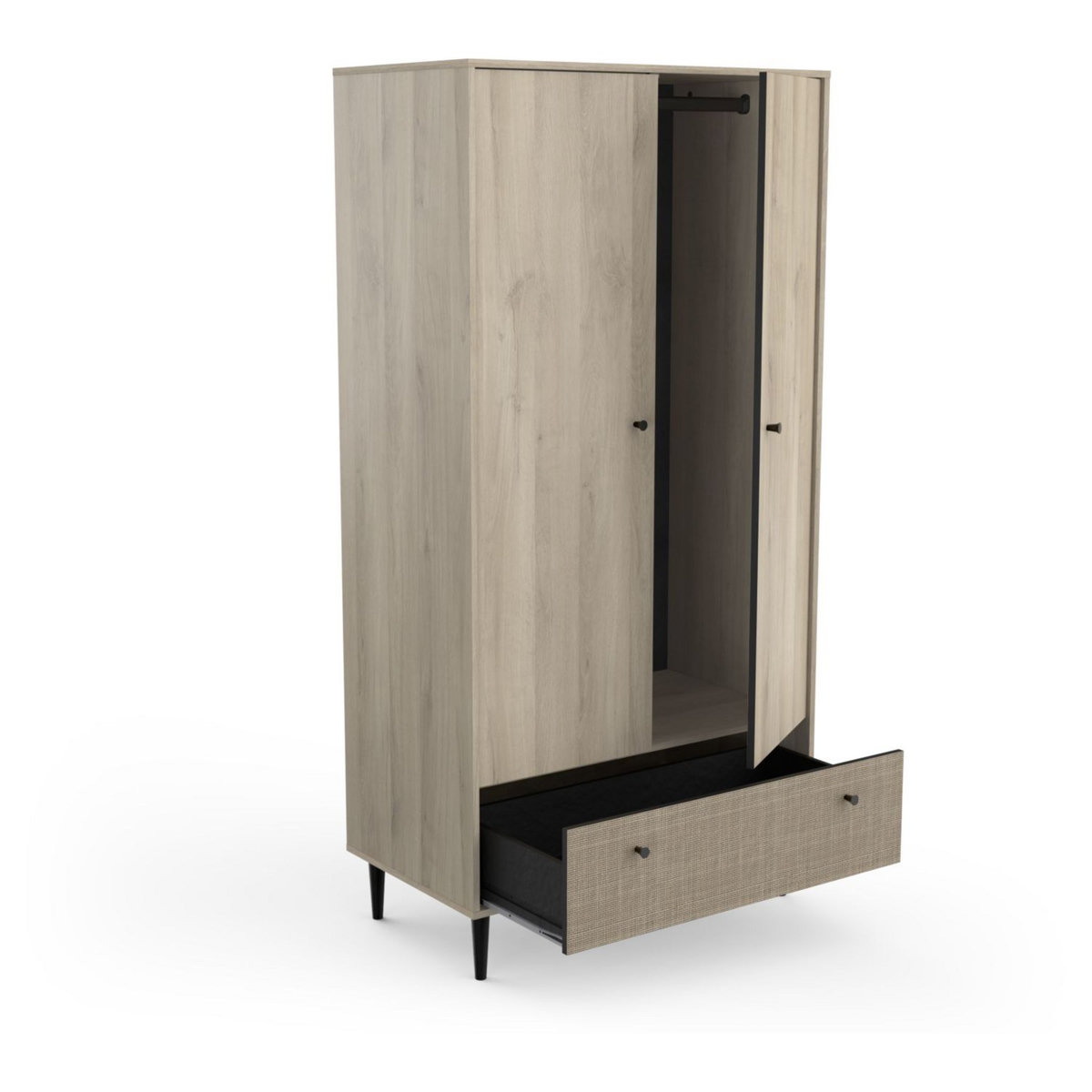 Armoire 2 portes 1 tiroir décor effet cannage L90cm HANOÏ