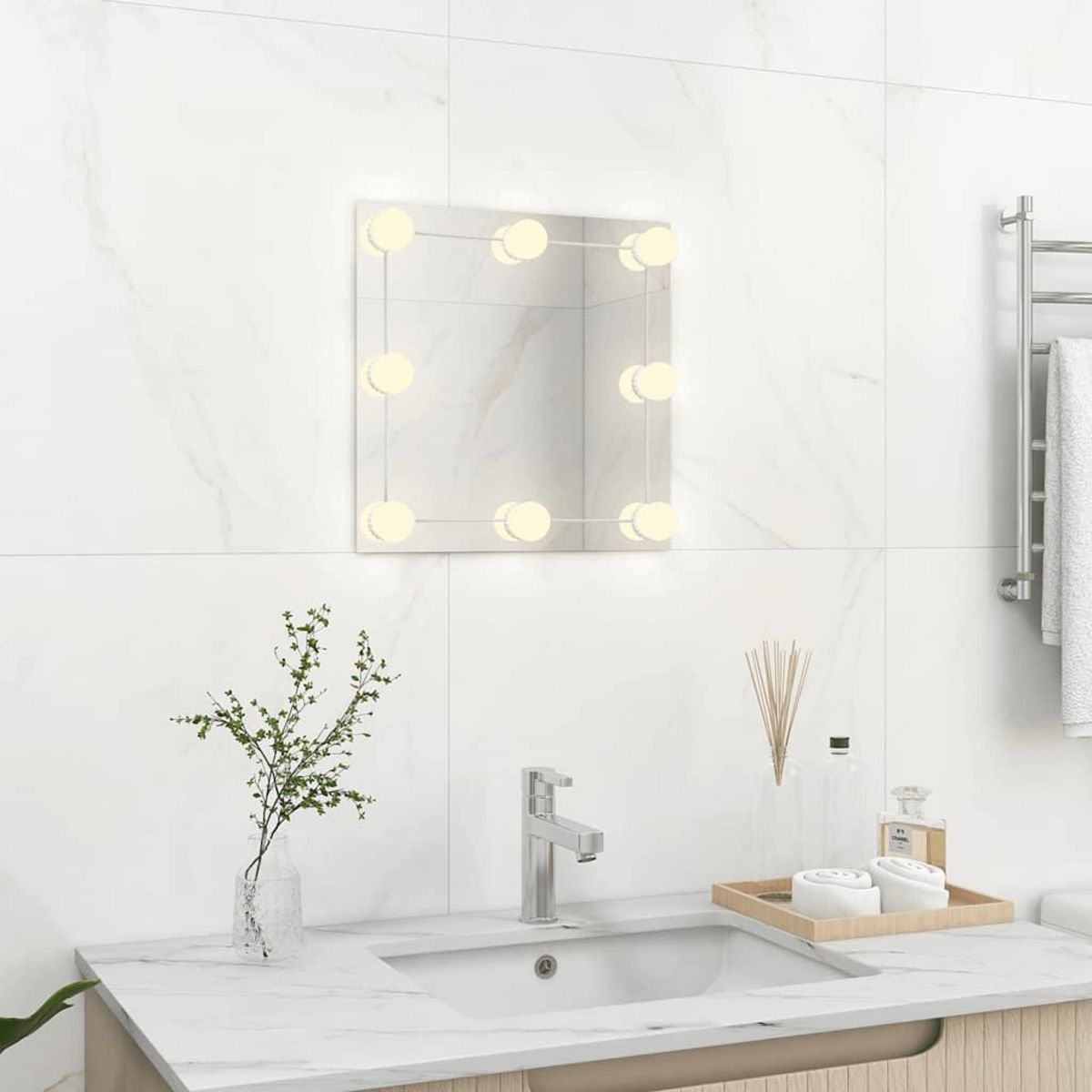 VIDAXL Miroir mural avec lampes LED Carre Verre