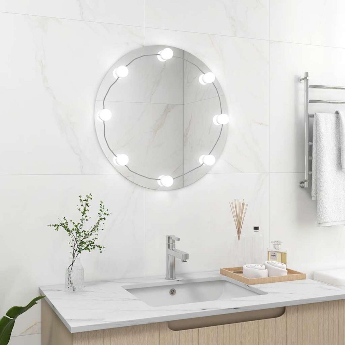 VIDAXL Miroir mural avec lampes LED Rond Verre