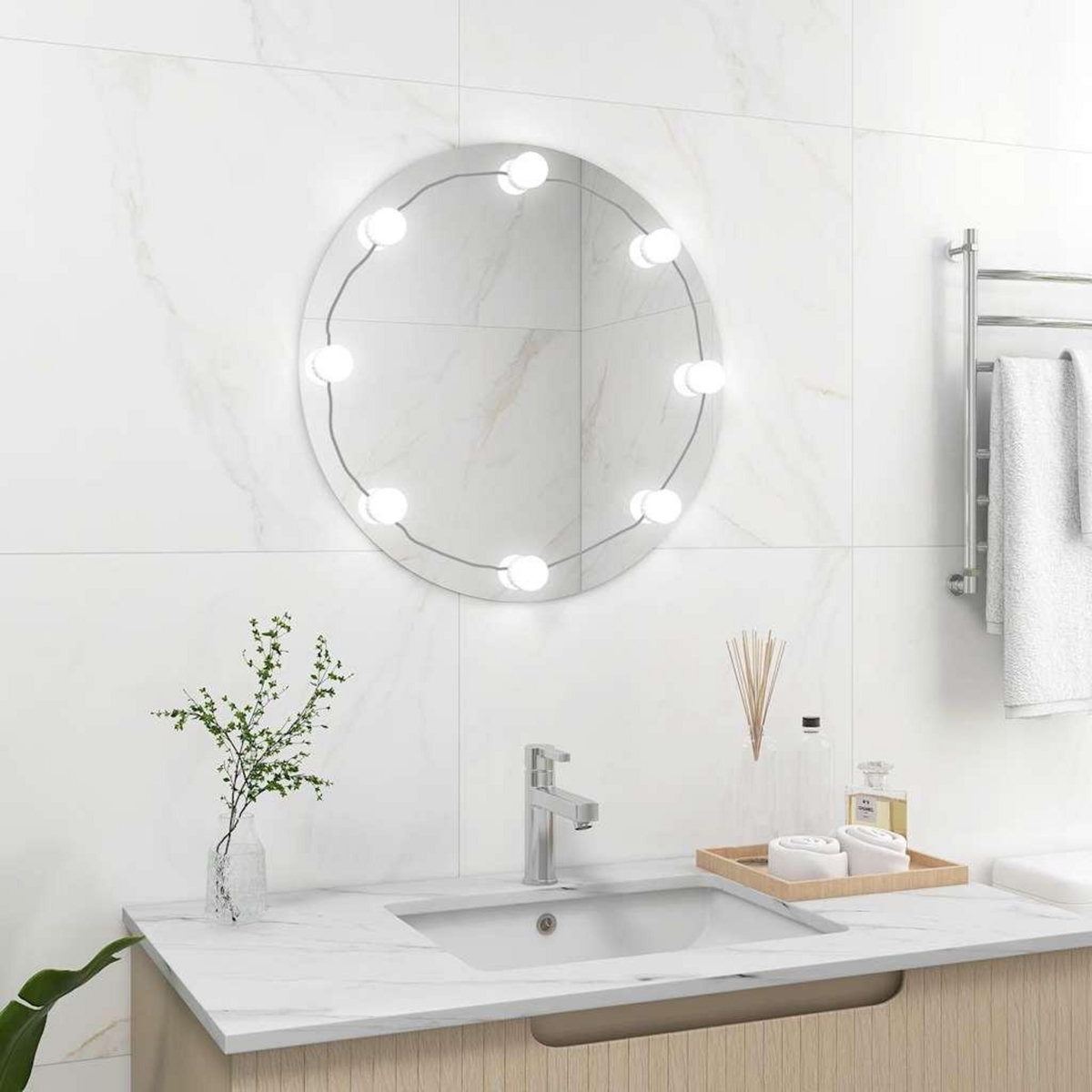 VIDAXL Miroir mural avec lampes LED Rond Verre