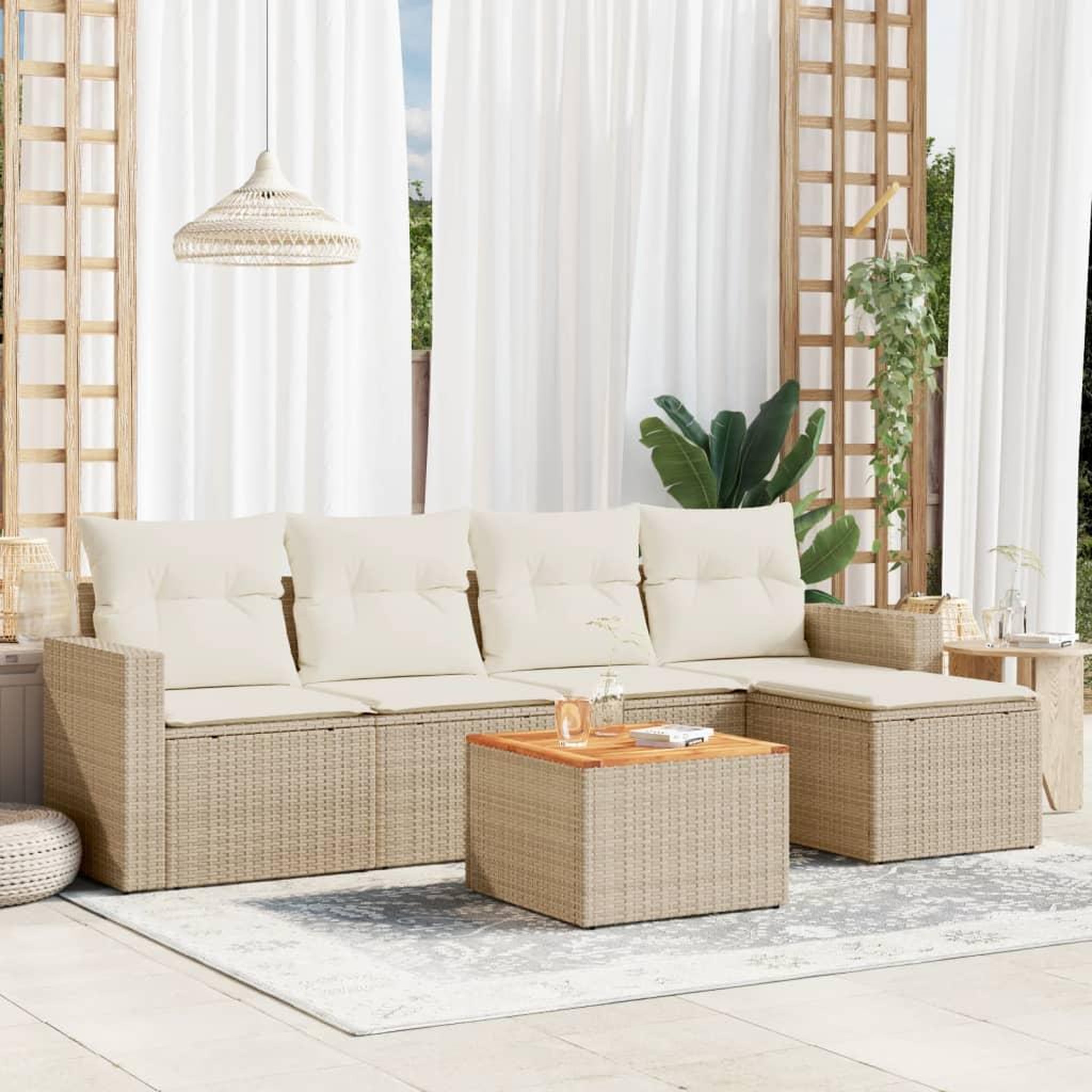 VIDAXL Salon de jardin avec coussins 6 pcs beige resine tressee