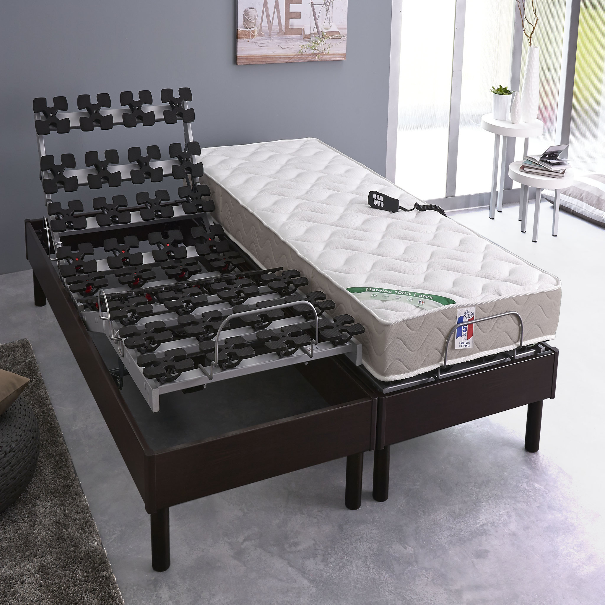 Voir la diapositive 1 : Lit relaxation électrique TPR 100% Latex 3D respirant  180x200 cm  MARIA