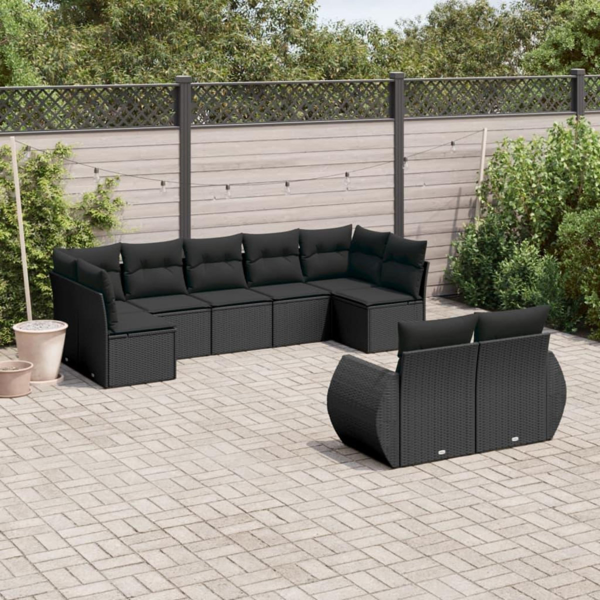 VIDAXL Salon de jardin 9 pcs avec coussins noir resine tressee