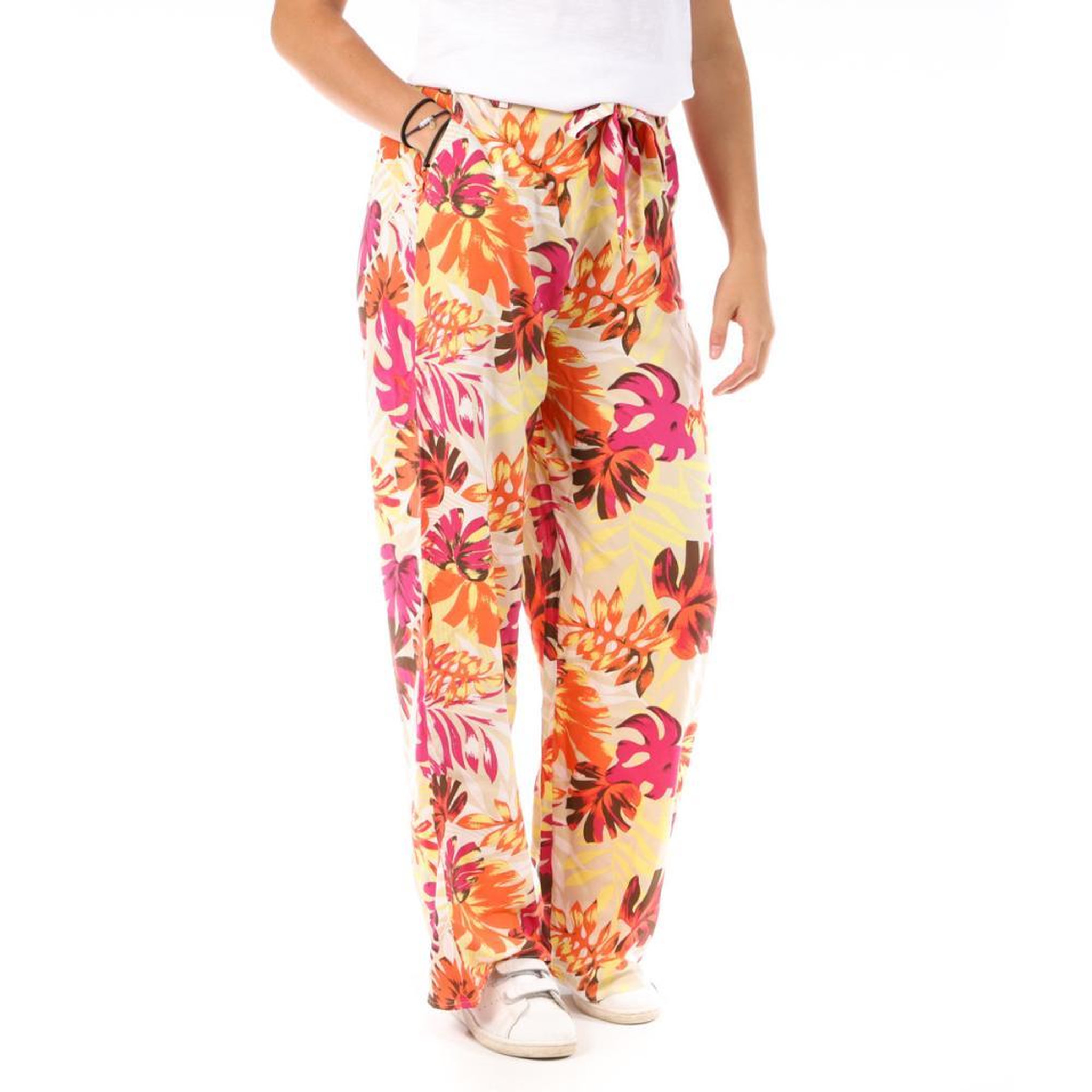 Only Pantalon Orange à fleurs Femme Only Nova Life Palazzo. Coloris disponibles : Orange