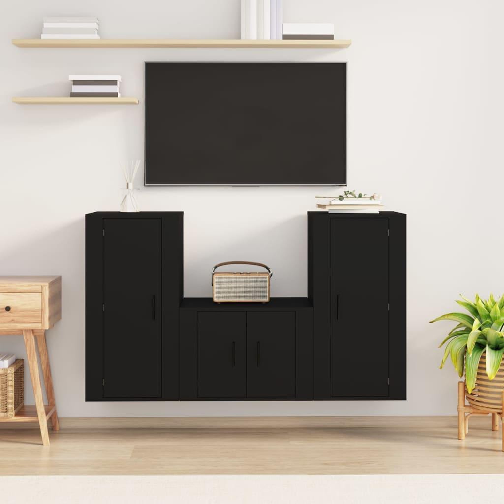 Voir la diapositive 1 : VIDAXL Ensemble de meubles TV 3 pcs Noir Bois d'ingenierie