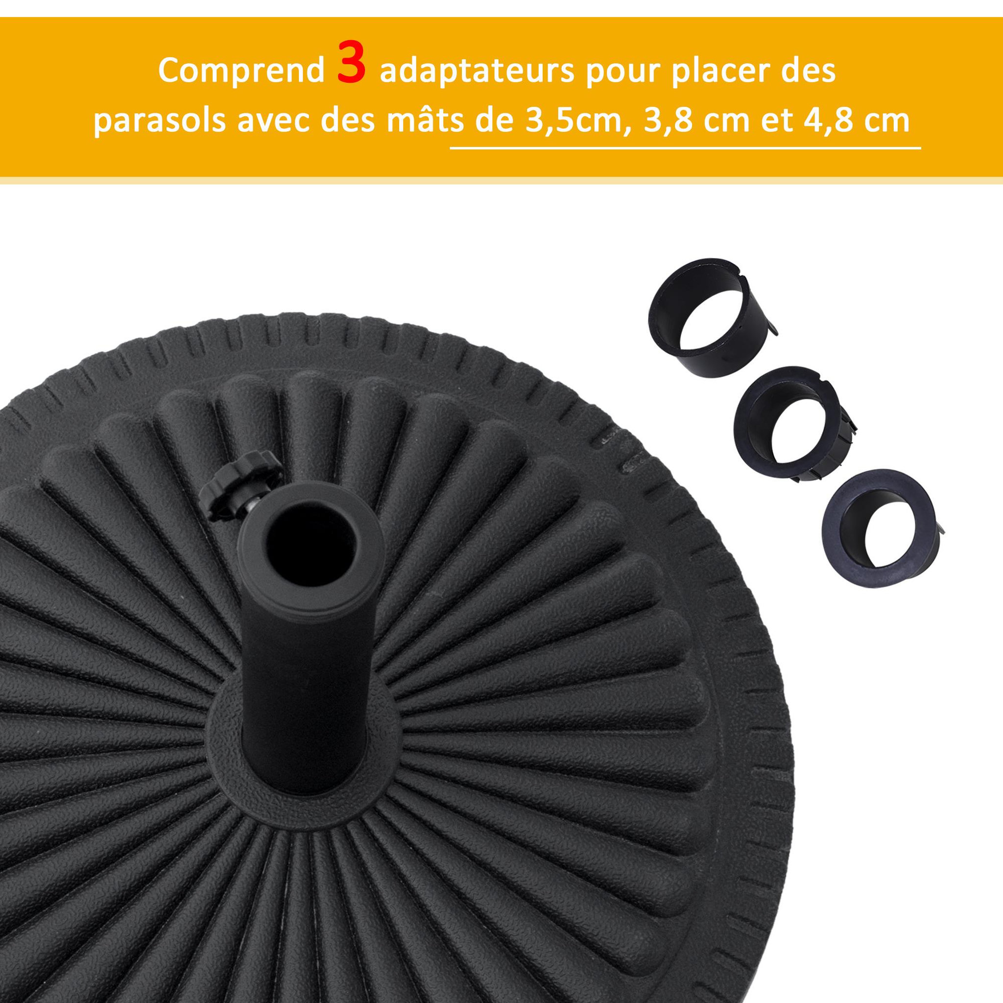 Voir la diapositive 6 : OUTSUNNY Pied de parasol base de lestage parasol rond ciment HDPE motif rosace Ø 49 cm poids net 15 Kg noir
