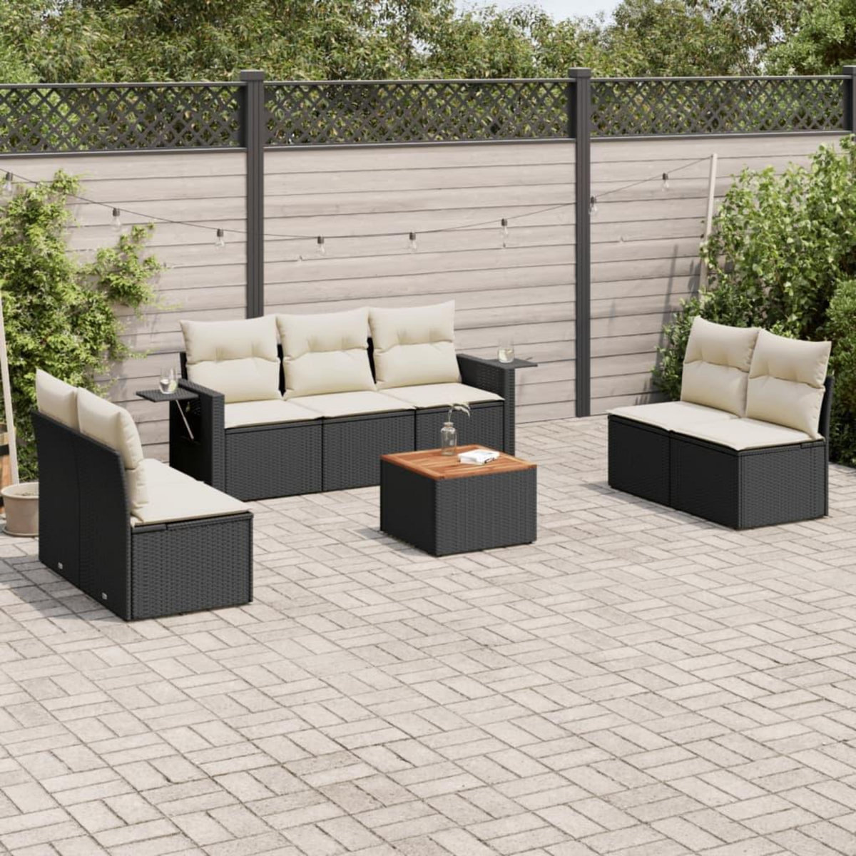 VIDAXL Salon de jardin 8 pcs avec coussins noir resine tressee