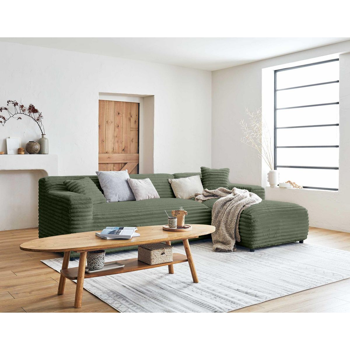 LISA DESIGN Laponie - canapé d'angle droit - 4 places - en fausse fourrure côtelée