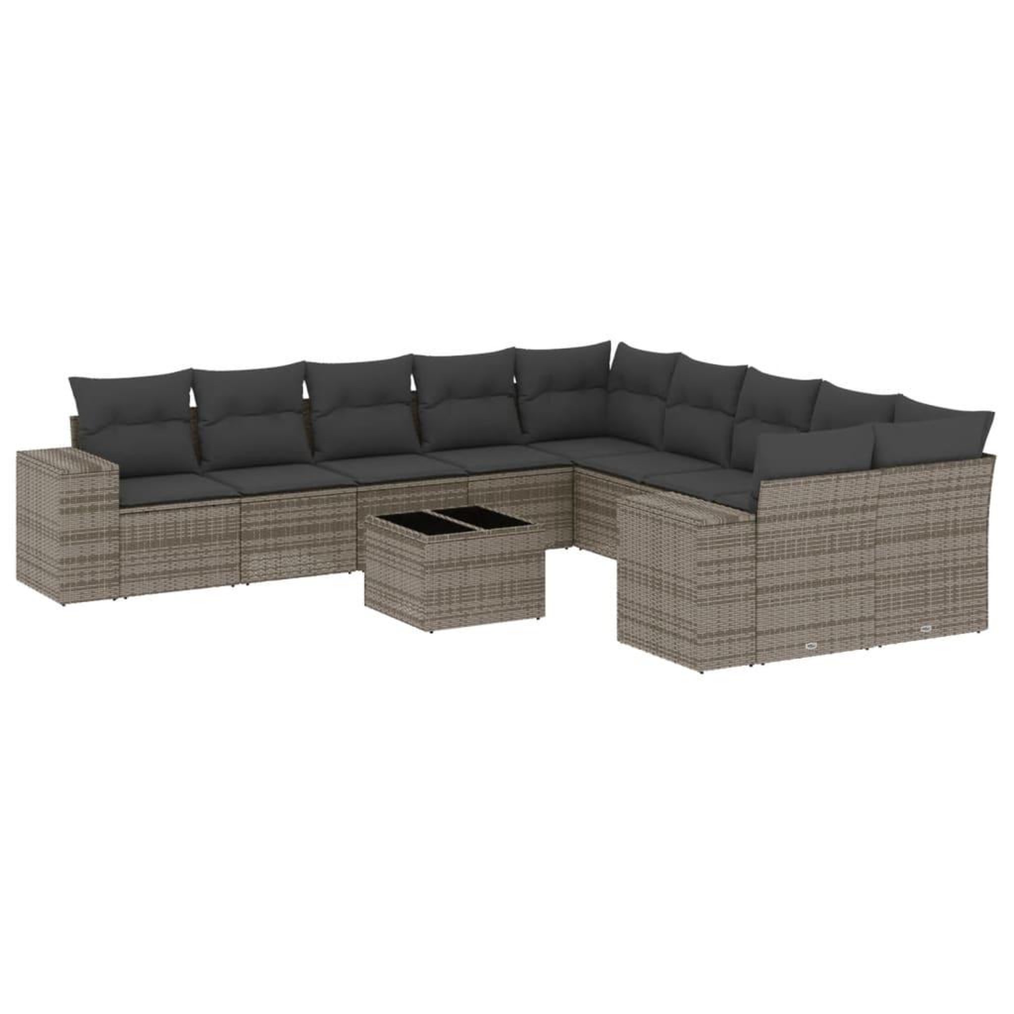 Voir la diapositive 2 : VIDAXL Salon de jardin 11 pcs avec coussins gris resine tressee