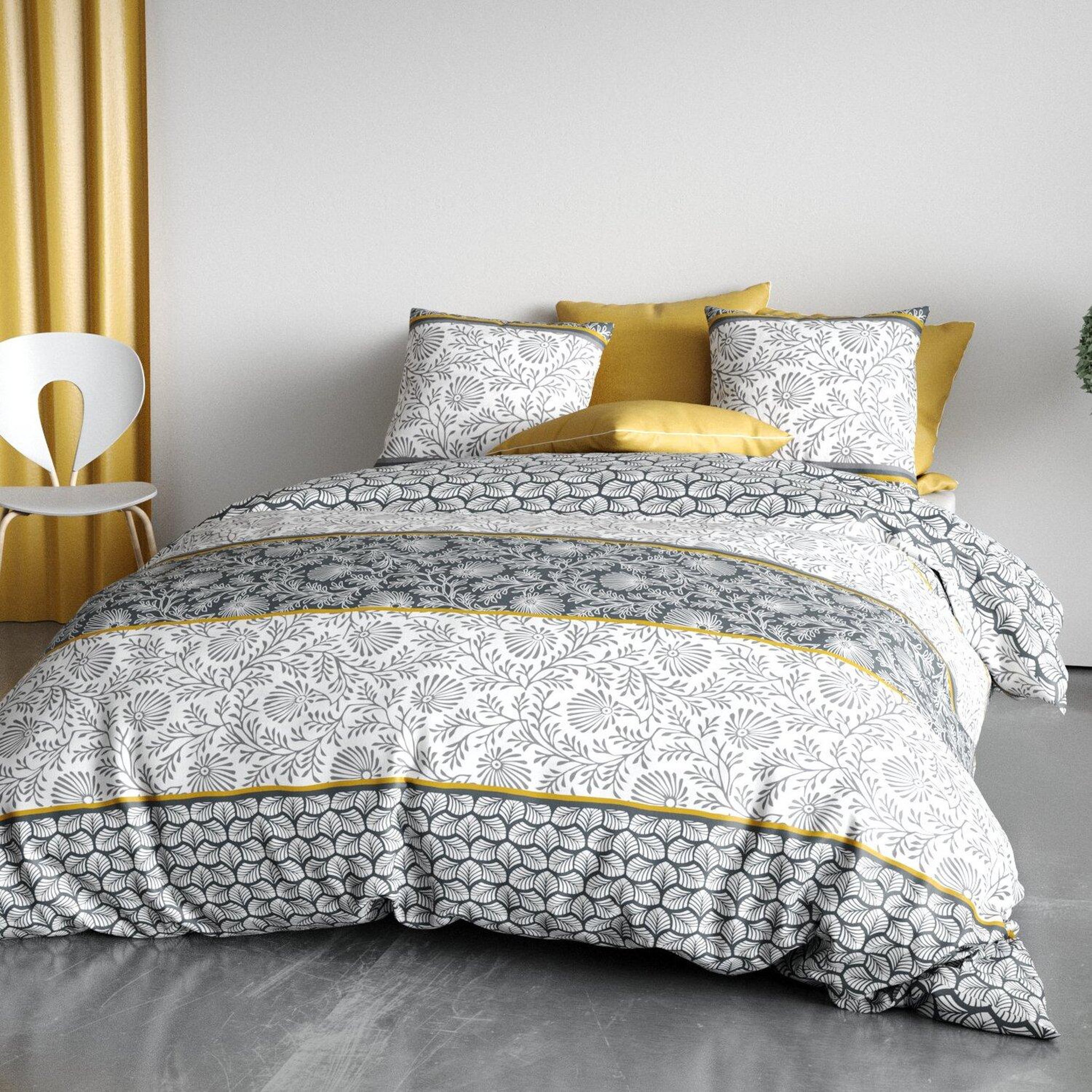 Les Ateliers du Linge Parure de couette 3pcs 240x220cm 100% coton 57 fils/cm2-vega gold. Coloris disponibles : Jaune