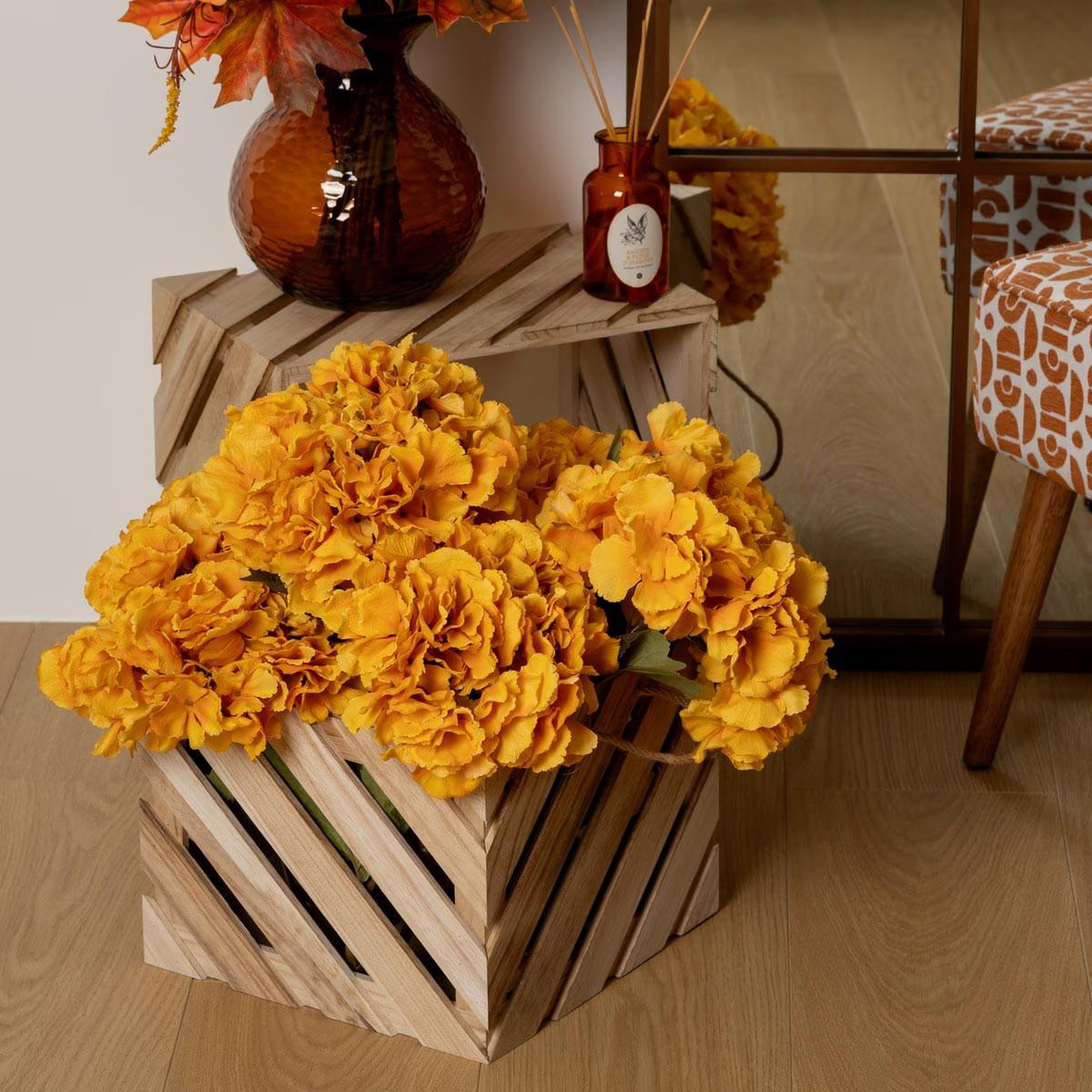 Voir la diapositive 3 : ATMOSPHERA Fleur artificielle  hortensia  83cm ambre