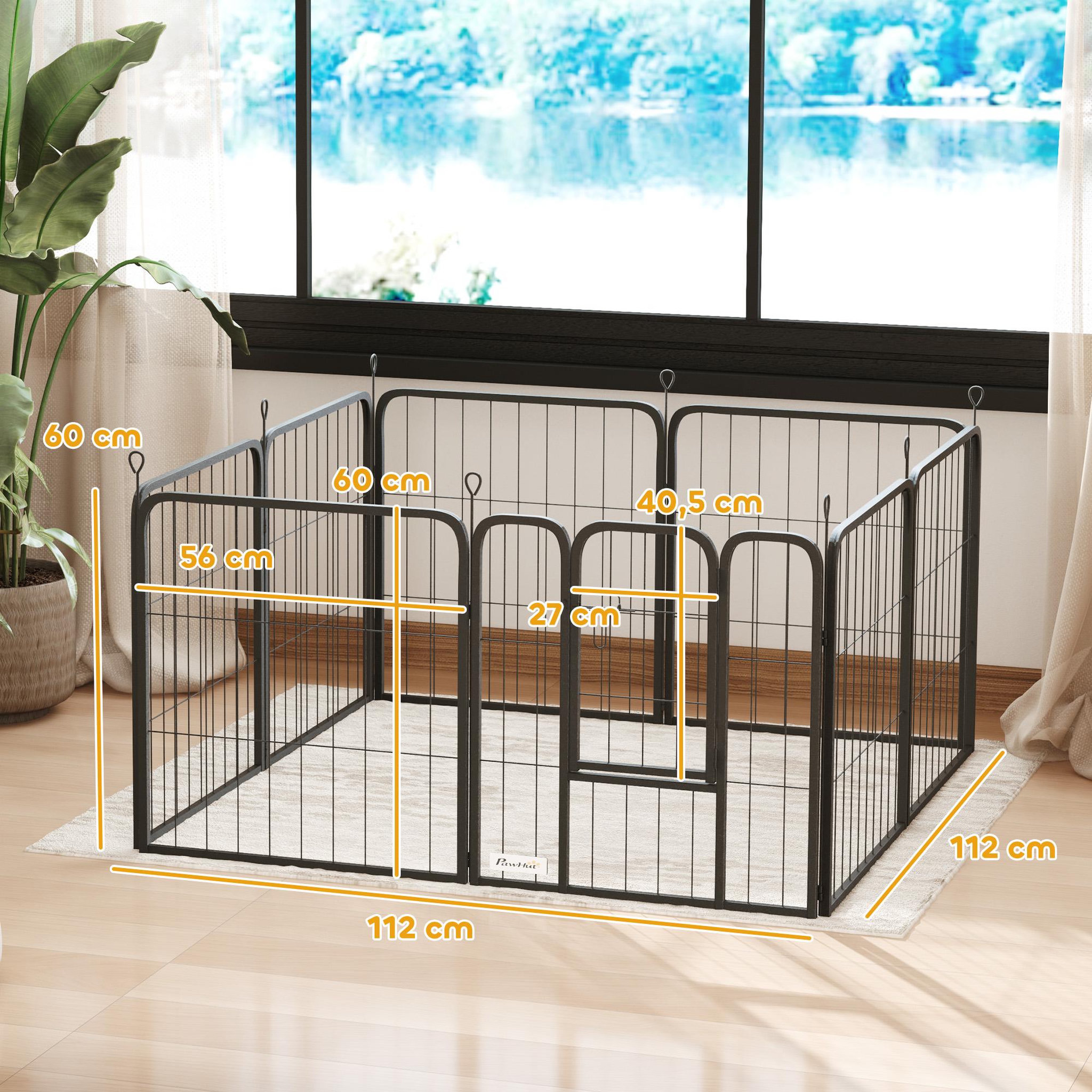 Voir la diapositive 2 : PAWHUT Parc enclos chien modulable pliable 8 panneaux porte verrouillable acier époxy noir