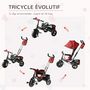 Voir la diapositive 4 : HOMCOM Tricycle enfants évolutif canne  et pare-soleil pliable amovible sacoche et panier 102 x 49l x 102 cm acier rouge brique noir