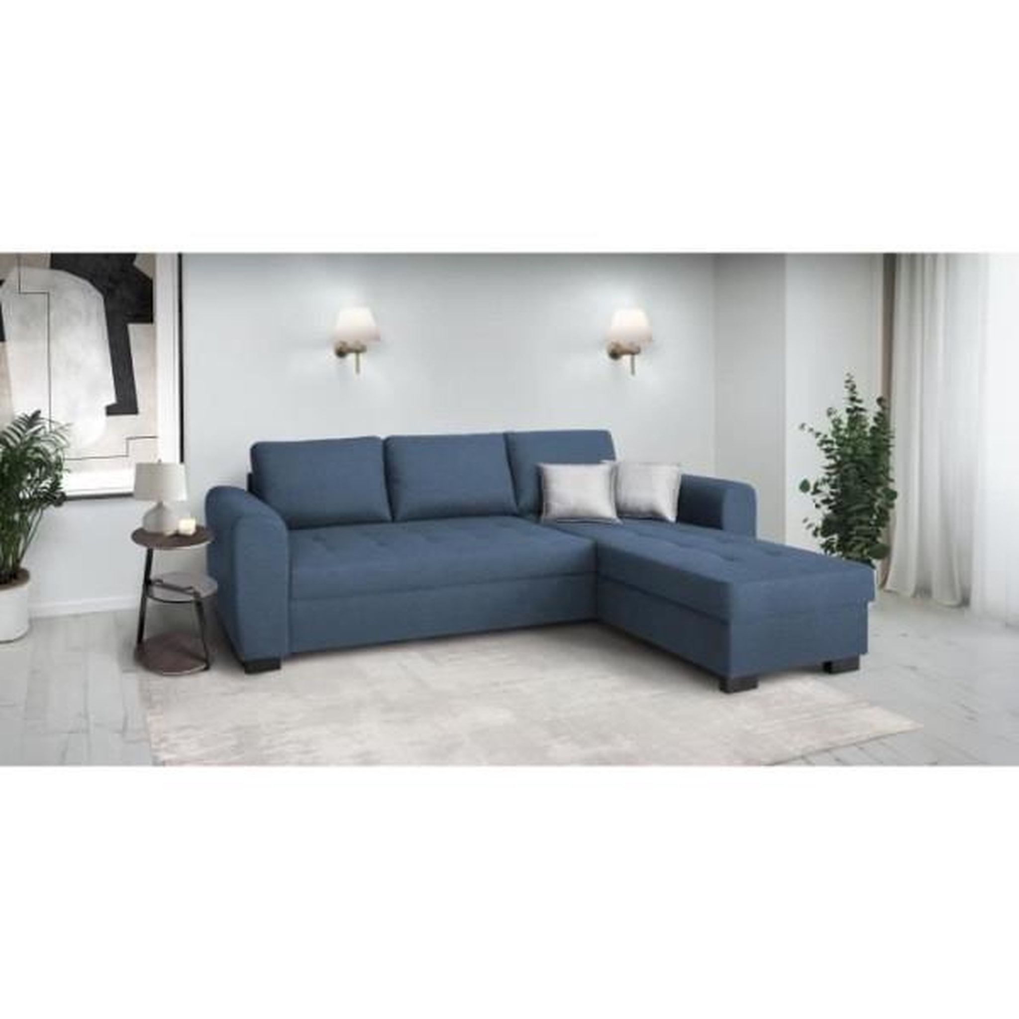 Voir la diapositive 2 : MARKET24 Canapé d'angle fixe réversible 4 places - Tissu Bleu - L245 x P150 x H86 cm - HAMILTON - Fabriqué en Ukraine
