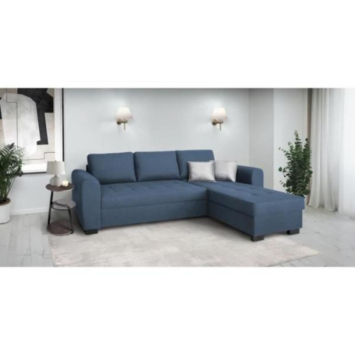 MARKET24 Canapé d'angle fixe réversible 4 places - Tissu Bleu - L245 x P150 x H86 cm - HAMILTON - Fabriqué en Ukraine