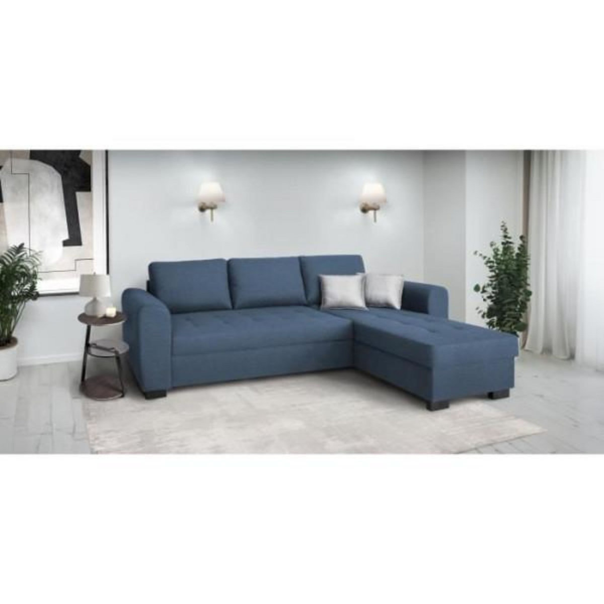 MARKET24 Canapé d'angle fixe réversible 4 places - Tissu Bleu - L245 x P150 x H86 cm - HAMILTON - Fabriqué en Ukraine