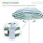 Voir la diapositive 4 : OUTSUNNY Parasol inclinable octogonal de plage Ø 180 cm tissu polyester haute densité anti-UV mât démontable vert blanc rayé