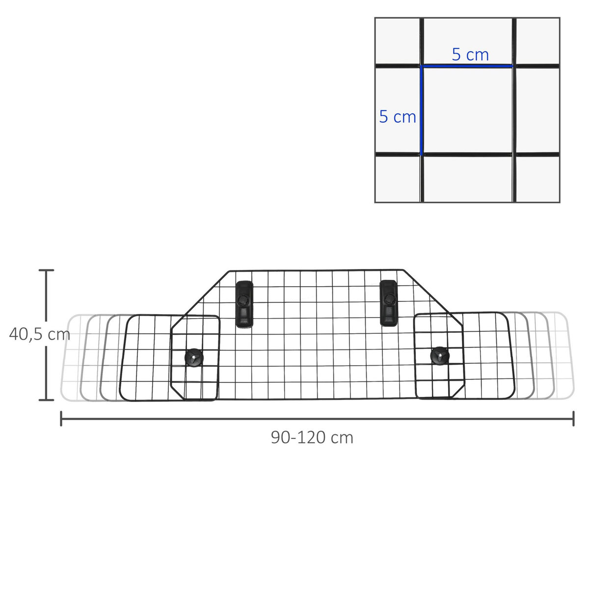 PAWHUT Barrière grille de séparation universelle voiture pour chien réglable 90-120L x 40H cm kit complet installation inclus noir