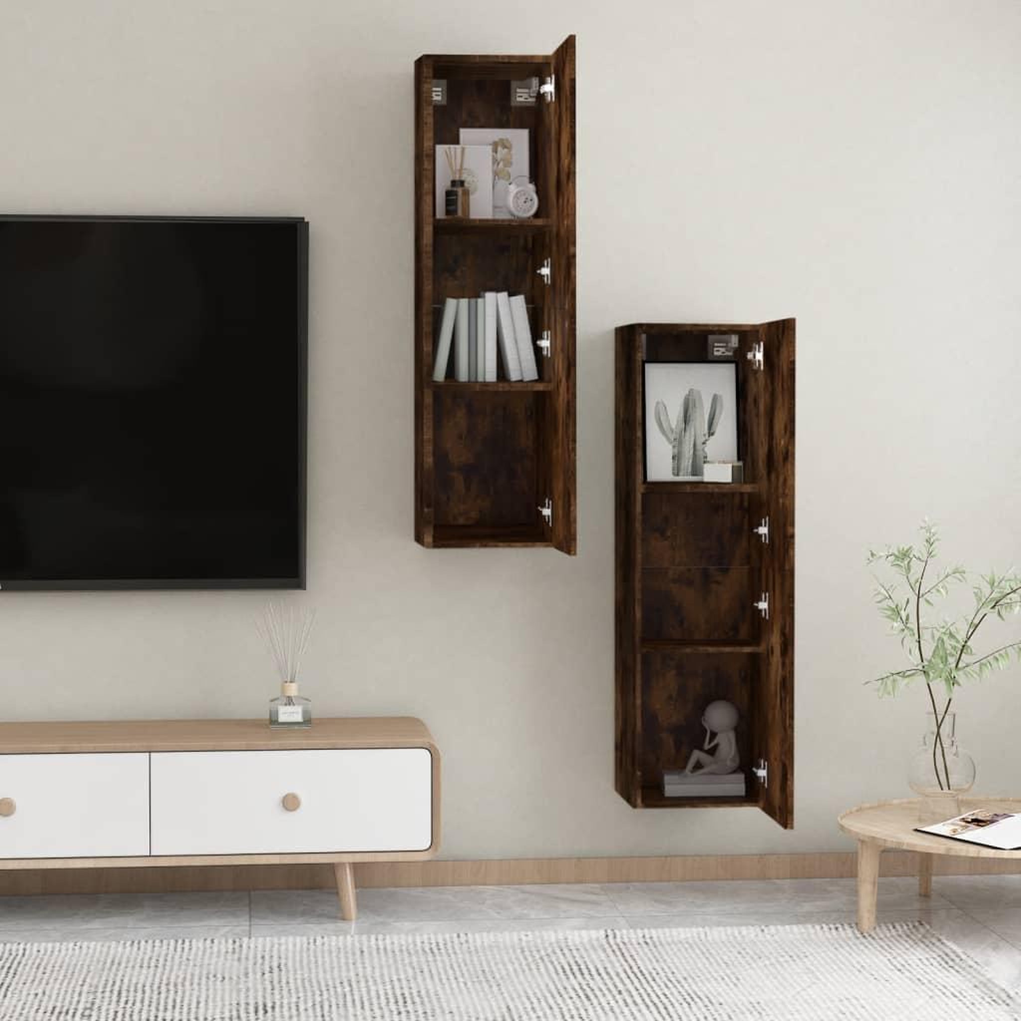 Voir la diapositive 5 : VIDAXL Meubles TV muraux 2 pcs Chene fume 30,5x30x110 cm