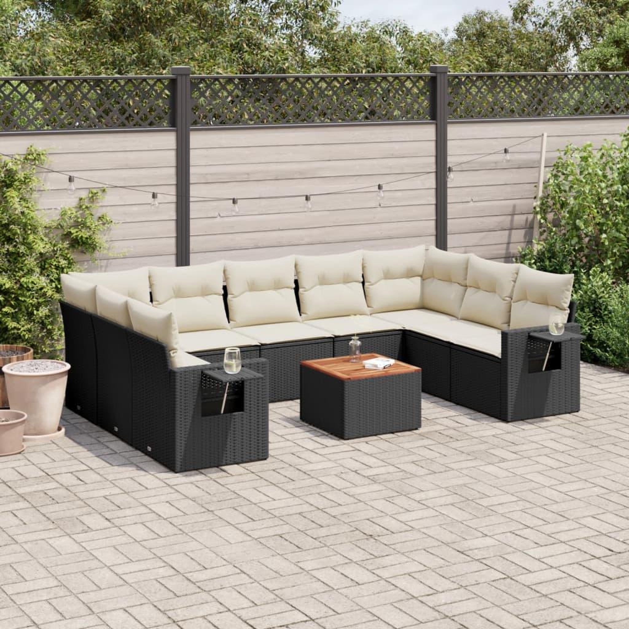 VIDAXL Salon de jardin 10 pcs avec coussins noir resine tressee