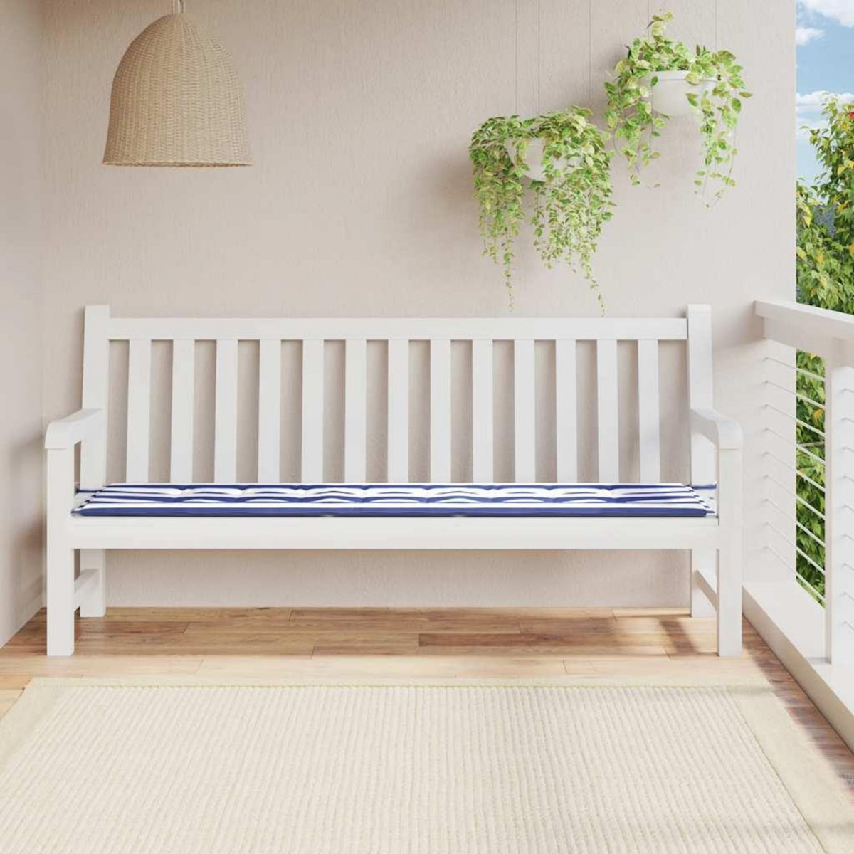 VIDAXL Coussin de banc de jardin rayures bleues et blanches 200x50x3cm