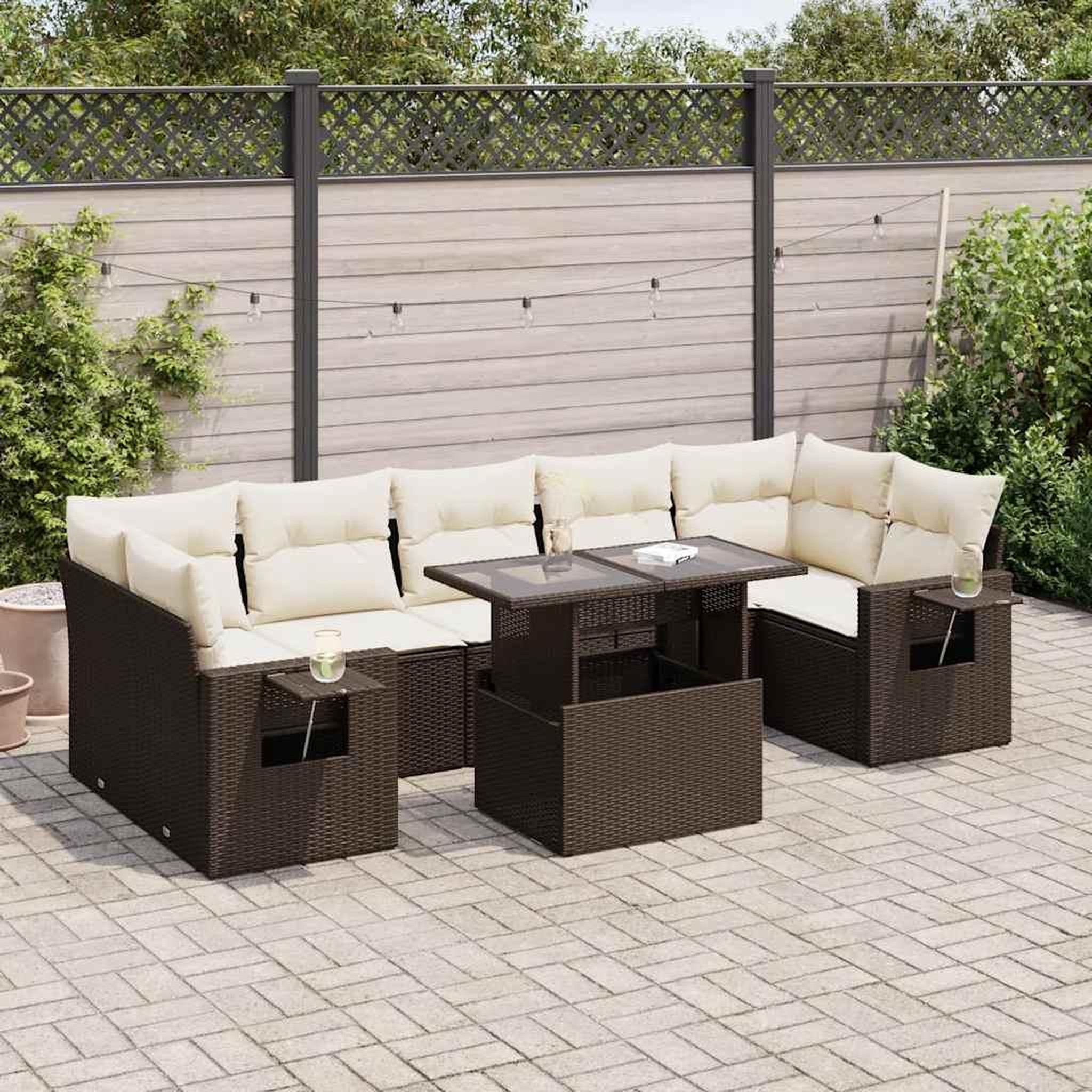 VIDAXL Salon de jardin 8 pcs avec coussins marron resine tressee
