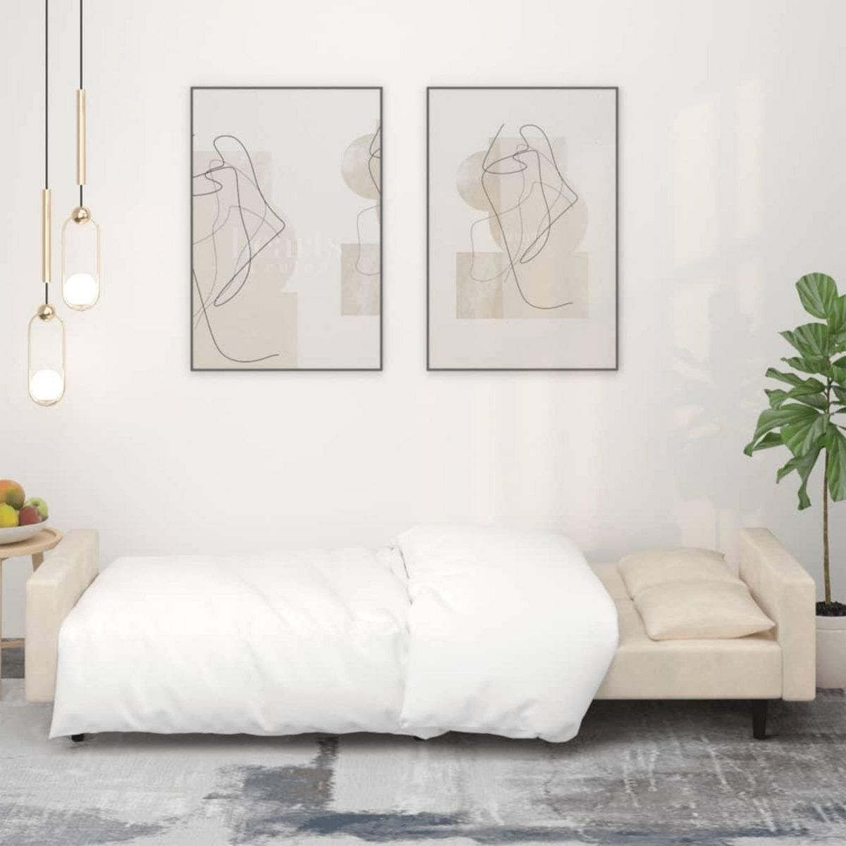 VIDAXL Canape-lit a 2 places avec deux oreillers creme velours