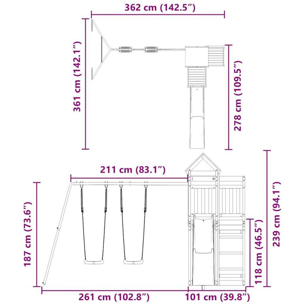 VIDAXL Aire de jeux d'exterieur bois de pin massif