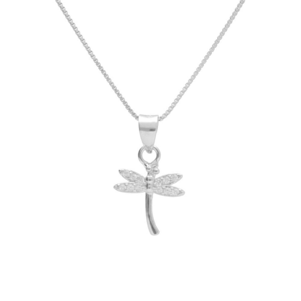 L'ATELIER D'AZUR Collier Argent 925/000 Rhodié - Libellule Sertie de Zirconiums