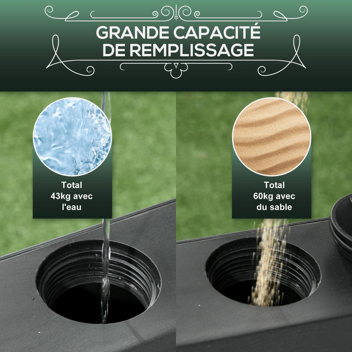 OUTSUNNY Pied de parasol carré à lester - dim. 54,5 x 54,5 x 48 cm - roulettes PE noir