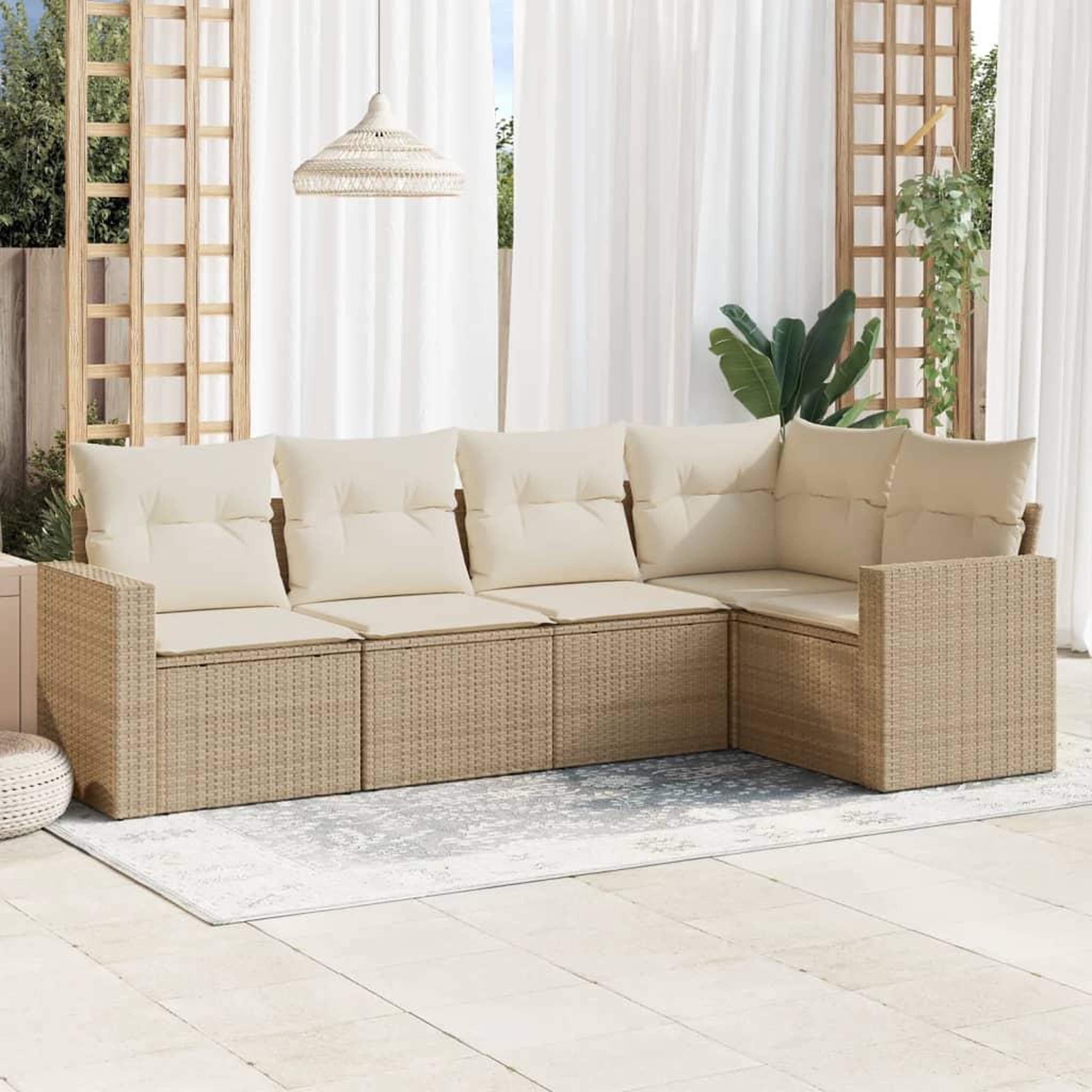 VIDAXL Salon de jardin avec coussins 5 pcs beige resine tressee