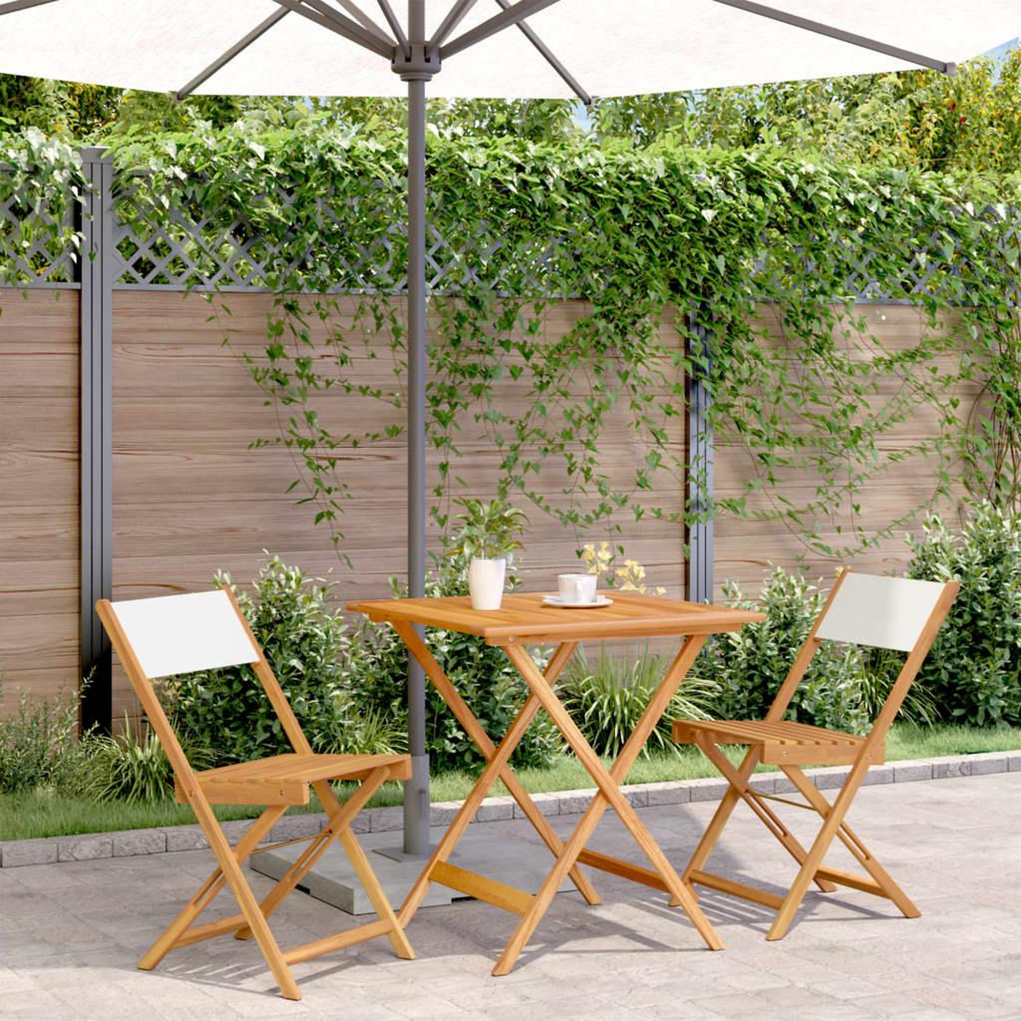 VIDAXL Ensemble de bistro 3 pcs blanc creme tissu et bois massif