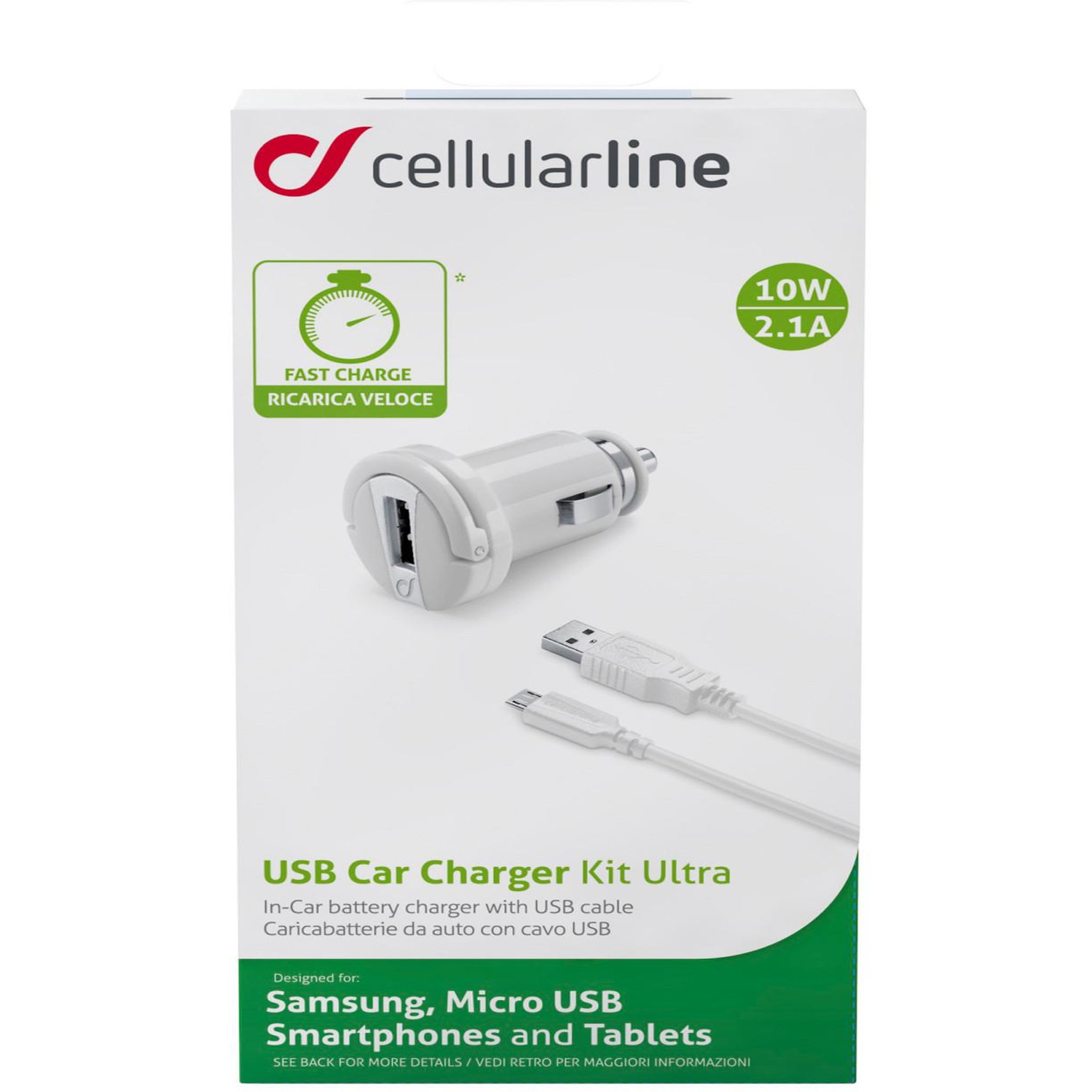 Voir la diapositive 3 : CELLULAR LINE Cellularline usb car charger kit 2a - micro usb - huawei, xiaomi, wiko, asus and other smartphone