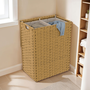 Voir la diapositive 2 : ID MARKET Panier à linge 2 bacs effet rotin ALVIN tissu écru