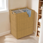 Voir la diapositive 2 : ID MARKET Panier à linge 2 bacs effet rotin ALVIN tissu écru