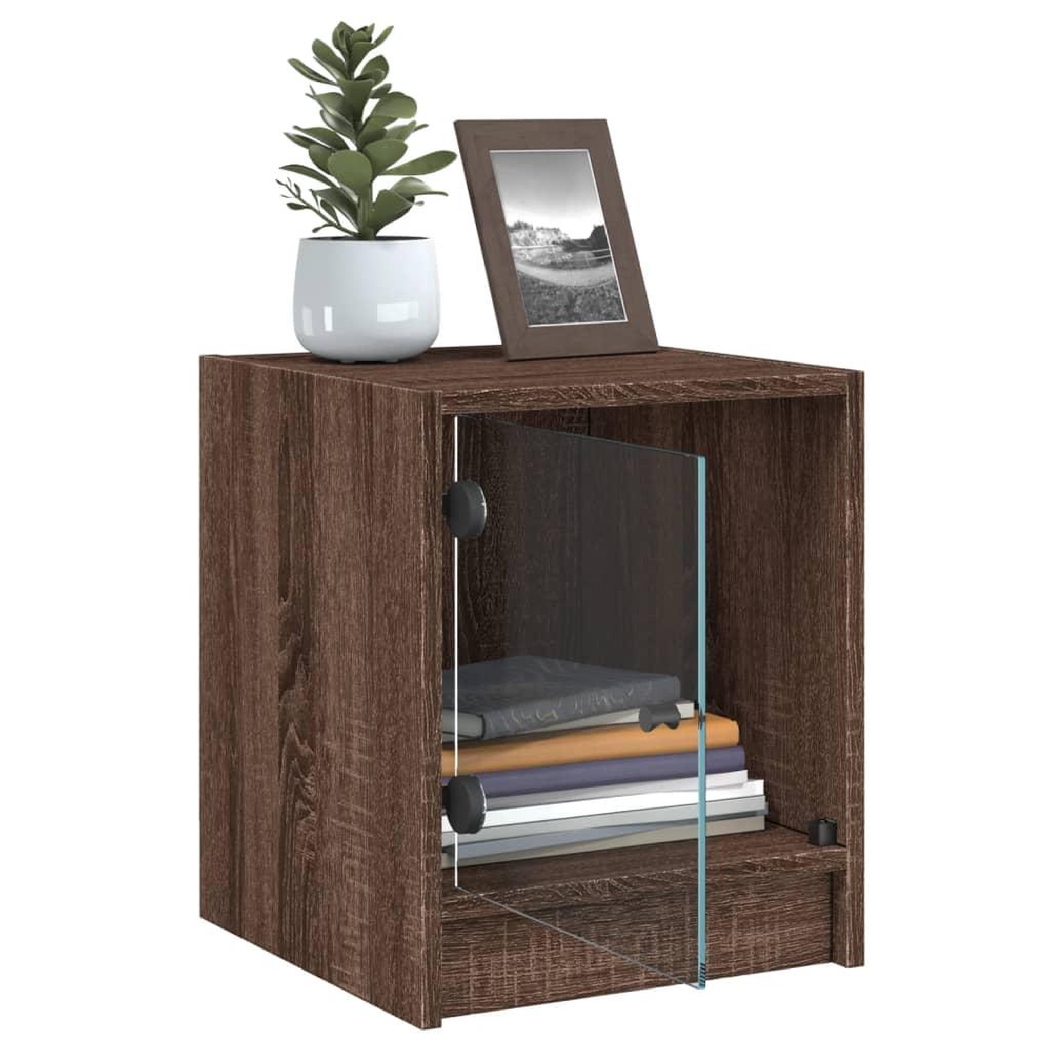 Voir la diapositive 5 : VIDAXL Tables de chevet et portes vitrees 2pcs chene marron 35x37x42cm