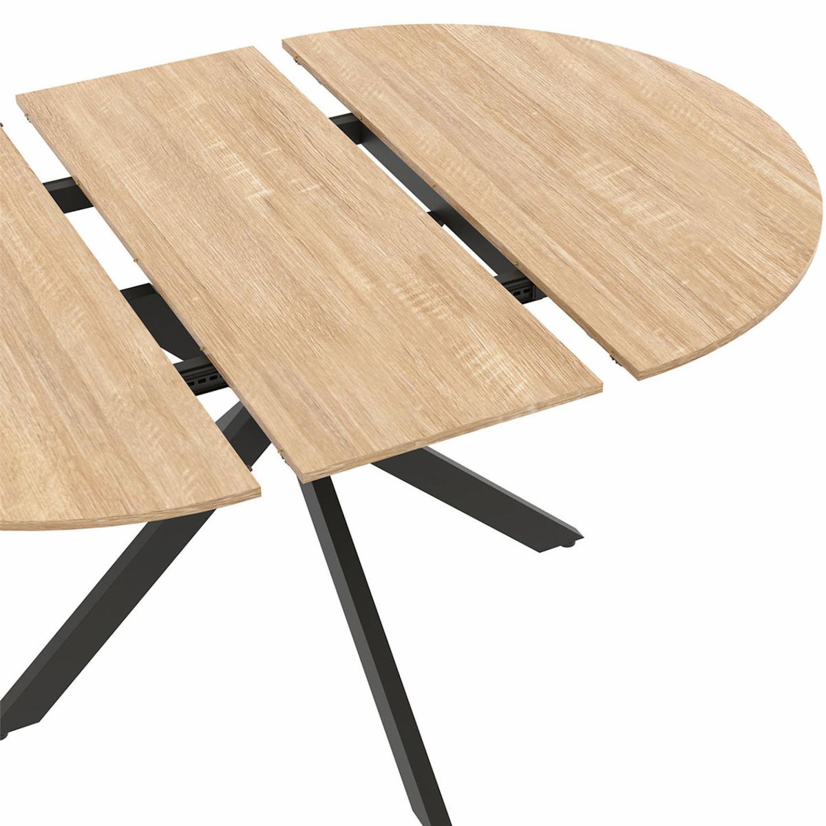 ID MARKET Table à manger extensible ronde ALIX 4-8 personnes pied araignée bois et noir 110-150 cm