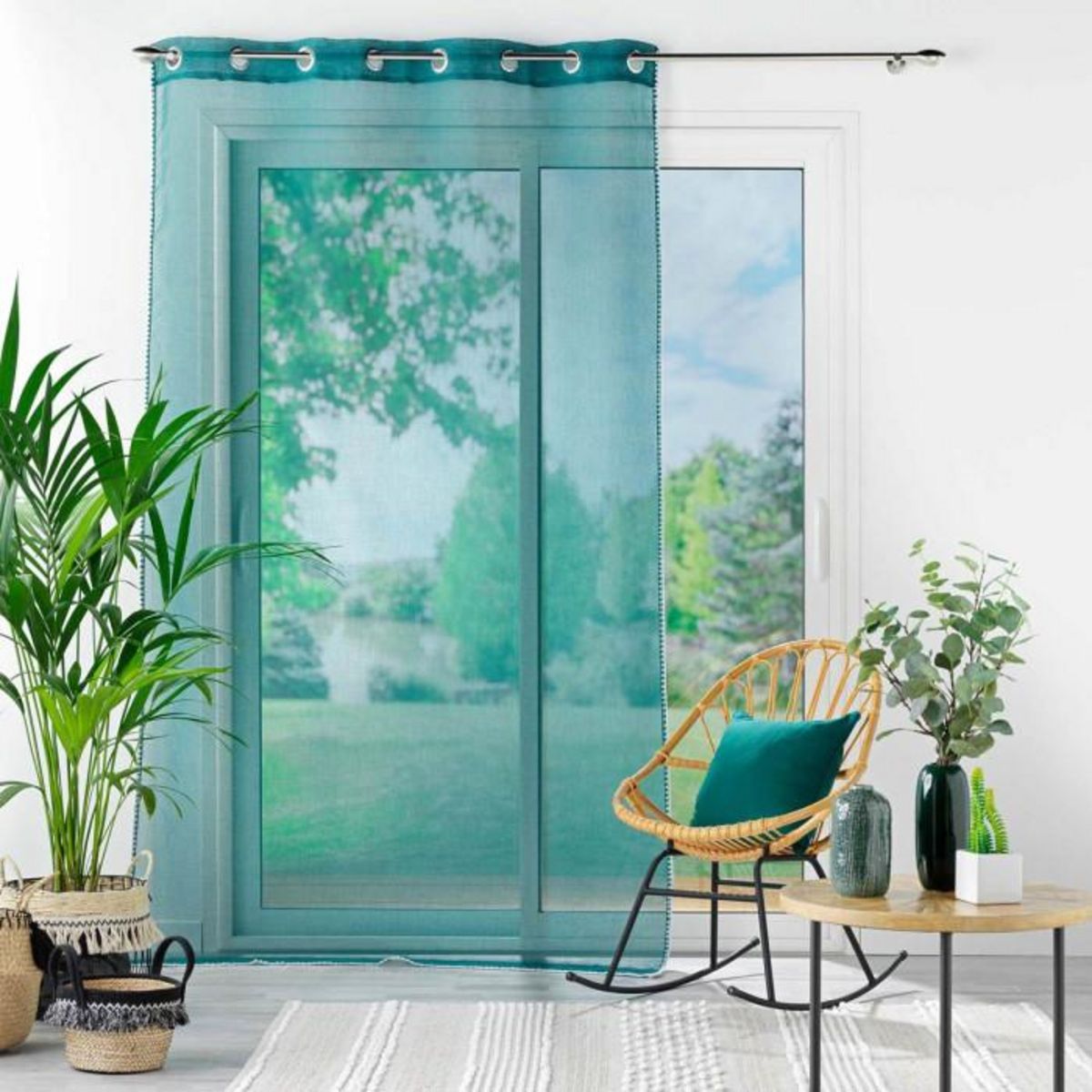 Paris Prix Rideau Voilage à Œillets  Fantaisie Louise  140x240cm Pétrole