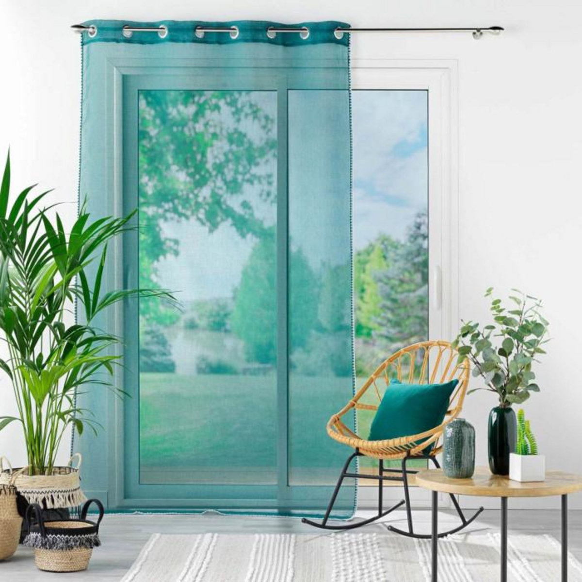 Paris Prix Rideau Voilage à Œillets  Fantaisie Louise  140x240cm Pétrole