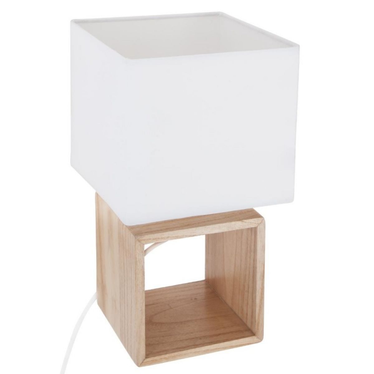 Lampe À Poser En Bois Et Abat-jour Carré H 32 cm 