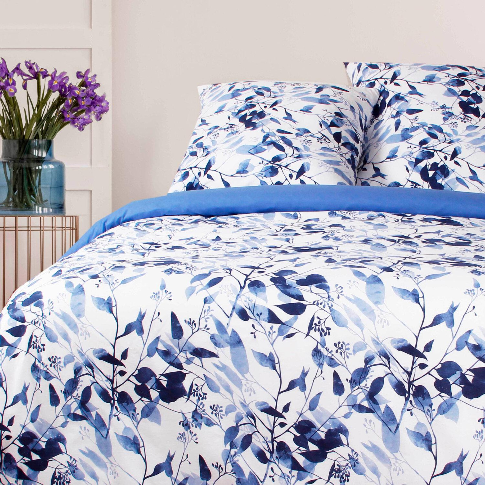 Voir la diapositive 2 : Home collection Parure housse de couette 3 pcs 240x220 cm 100% coton 57 fils imprimé. Leaves