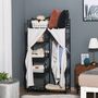 Voir la diapositive 2 : HOMCOM Armoire penderie multi-rangement - 5 étagères - dim. 84L x 42l x 158,5H cm - métal noir motif fleurs 2 rideaux blanc