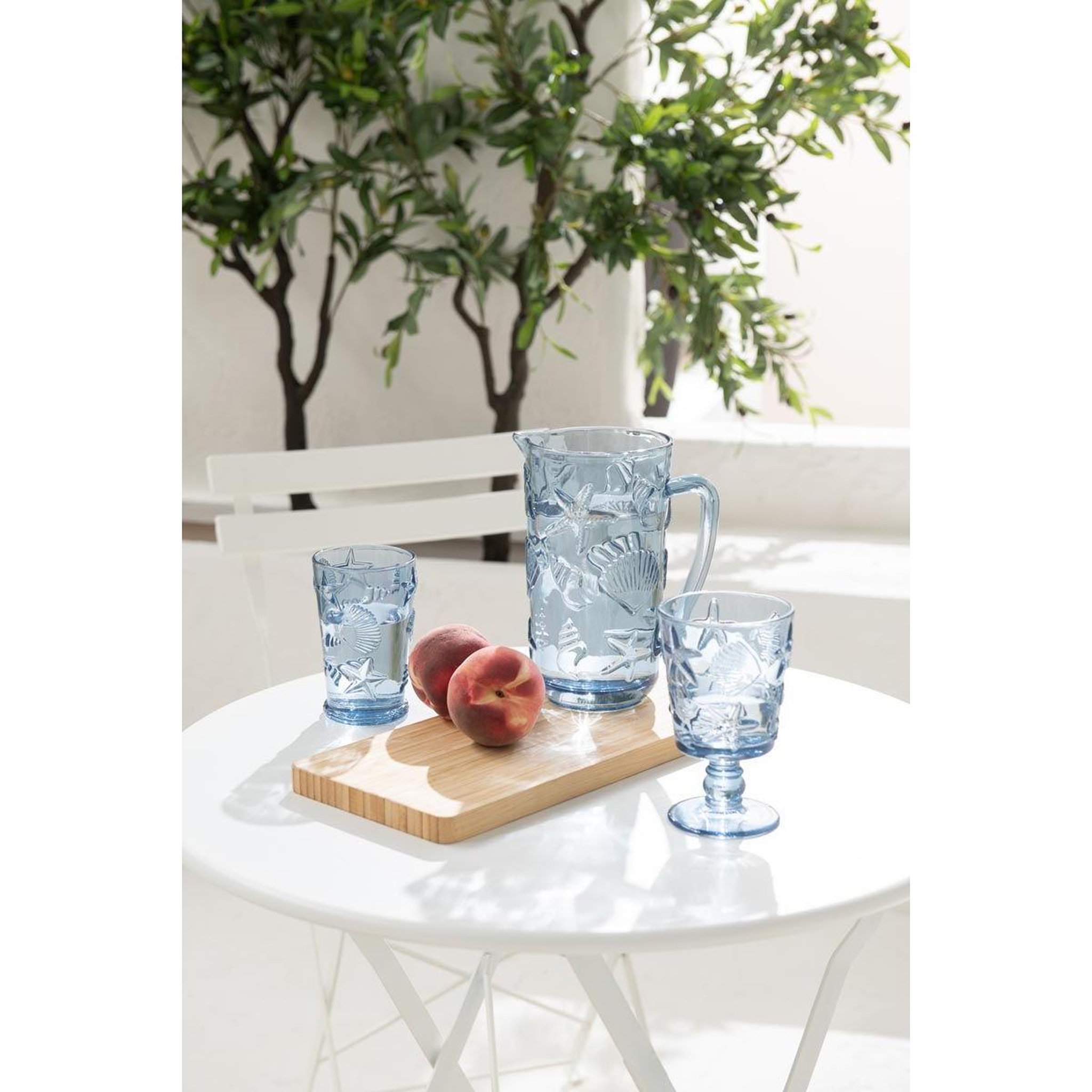 Voir la diapositive 3 : J-LINE Carafe en verre design  mer  1l bleu clair