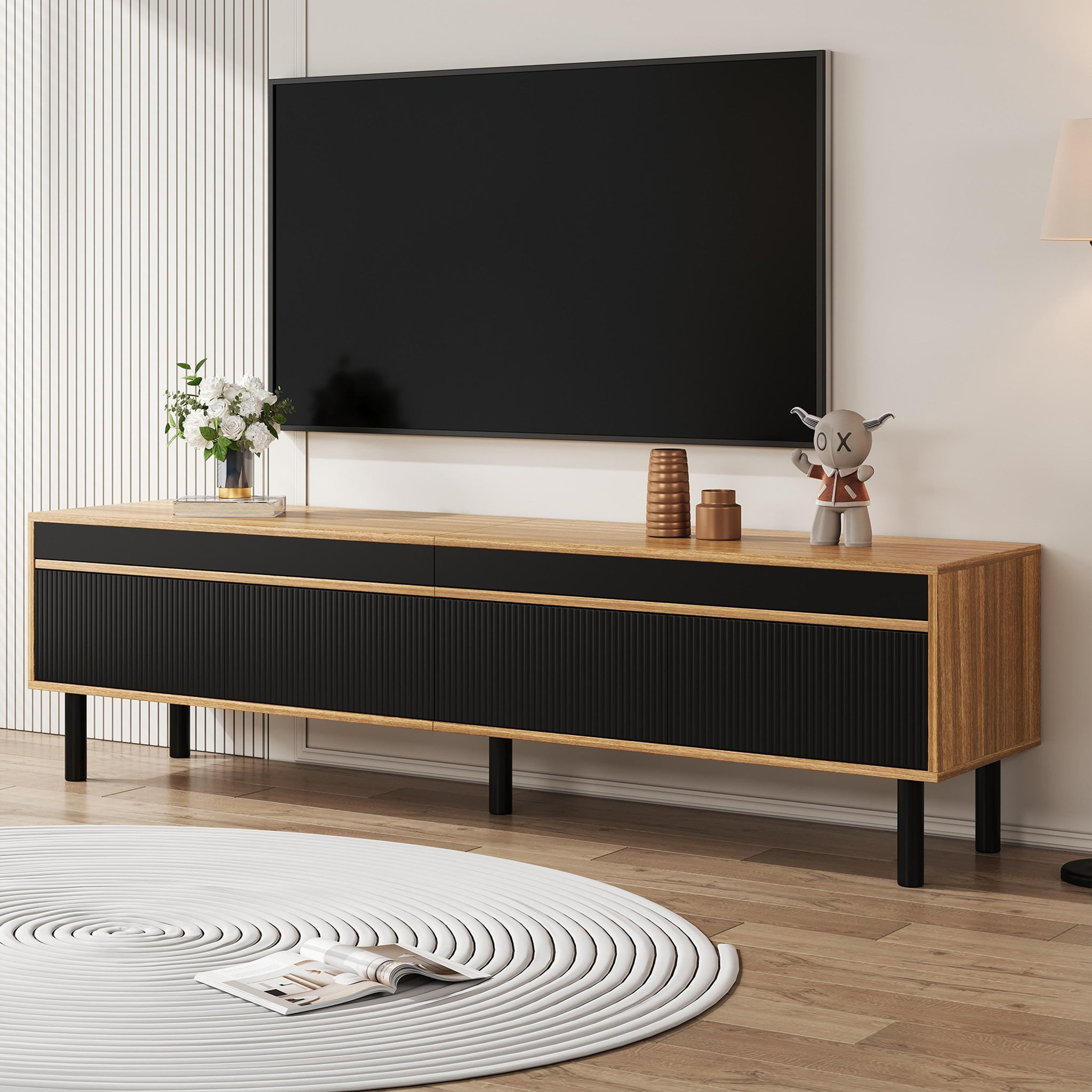 Voir la diapositive 4 : MERAX Meuble tv naturel+noir 170 cm panneau de particules